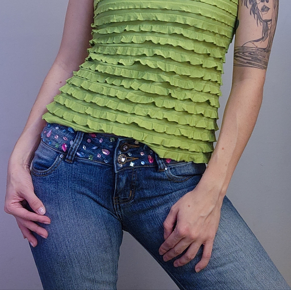 Low Rise Boot Cut Jeans w/ Rhinestone Hip Detail Size 1
